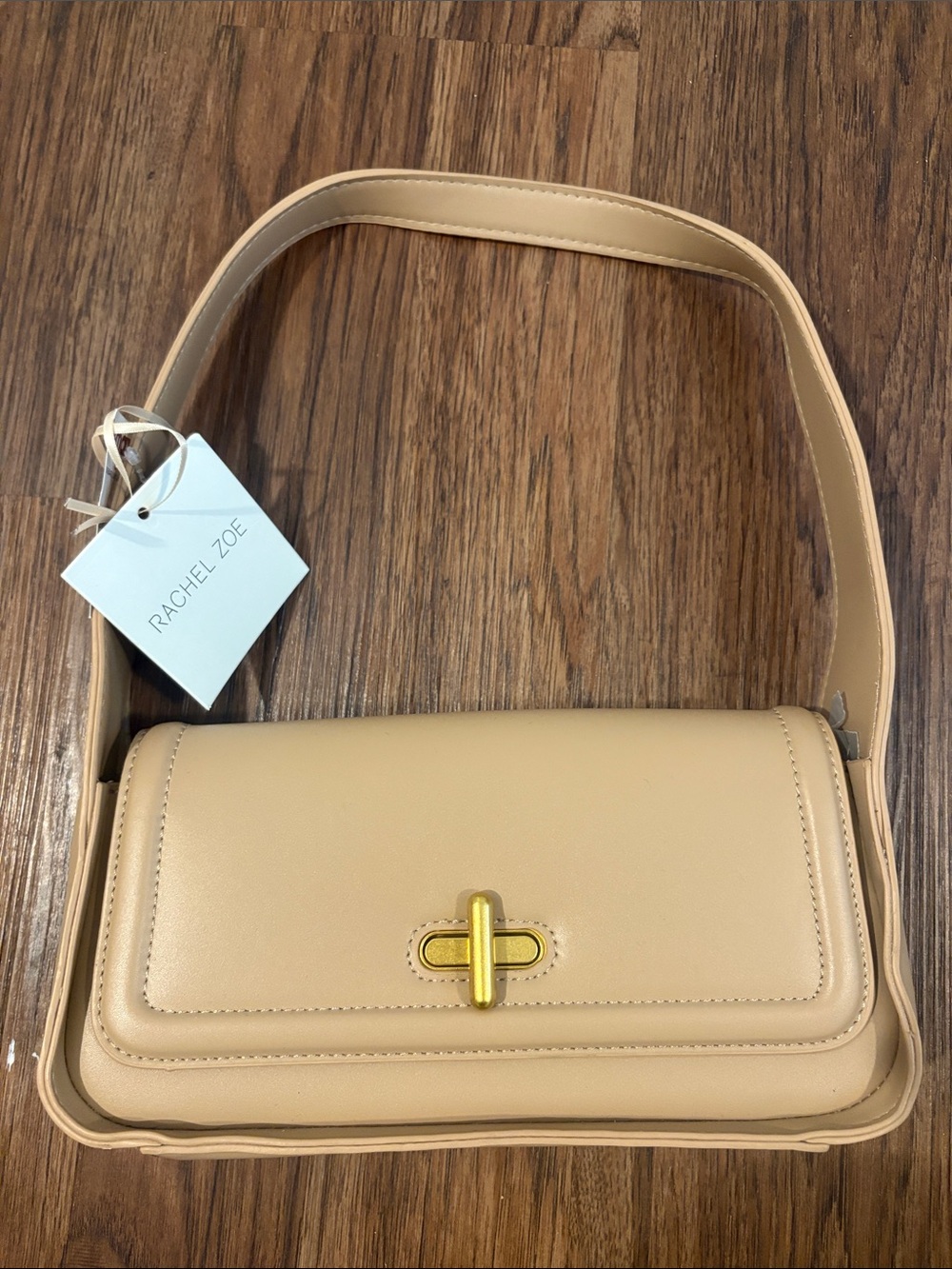 Rachel Zoe Tan Shoulder Bag with Gold-Tone Turn Lock